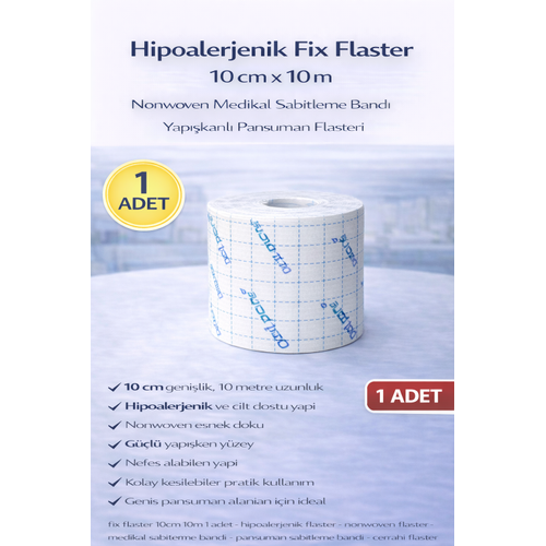 Hipoalerjenik Fix Flaster 10 cm x 10 m 1 Adet Nonwoven Medikal Sabitleme Band� Yap��kanl� Pansuman Flasteri