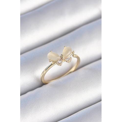 Pirin� Gold Renk Beyaz Mineli Zirkon Ta�l� Kelebek Model Kad�n Y�z�k