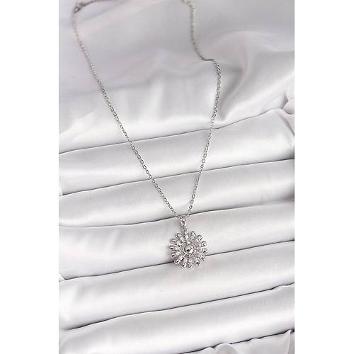 316L �elik G�m�� Renk Zincir Zirkon Ta�l� G�ne� Model Kad�n Kolye