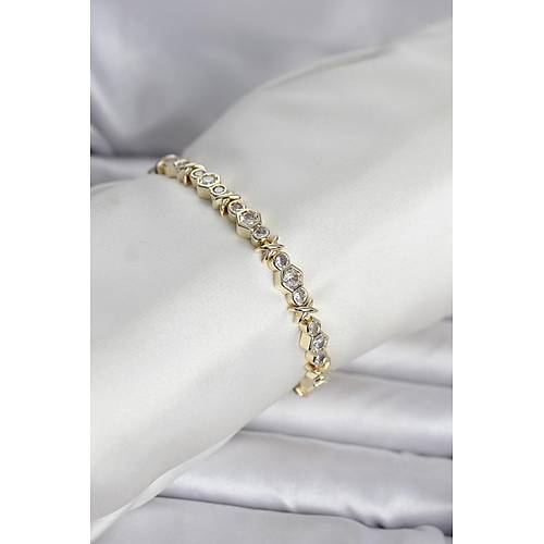 Pirin� Gold Renk Petek Model Zirkon Ta�l� Kad�n Bileklik