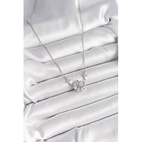 316L �elik G�m�� Renk Zirkon Ta�l� Hilal Kalp Model Kad�n Kolye