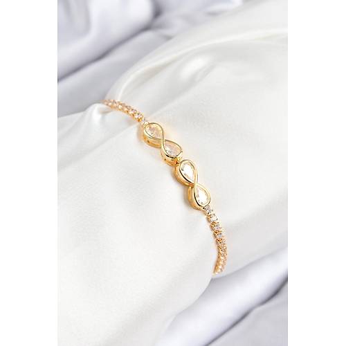 Pirin� Zirkon Ta�l� Sonsuzluk Model Gold Renk Asans�rl� Kad�n Bileklik