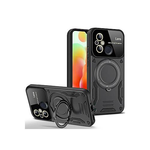 Redmi 12C K�l�f Joy Lens Standl� Kapak - Siyah