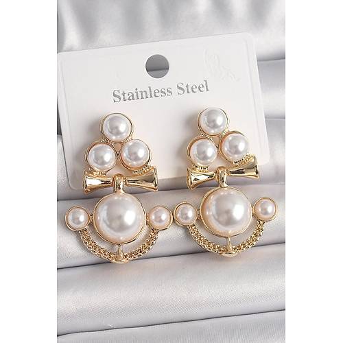 Pirin� Gold Renk �ncili �apa Model Kad�n K�pe