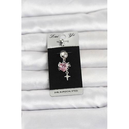316L Cerrahi �elik Pembe Zirkon Ta�l� Model G�bek Piercing