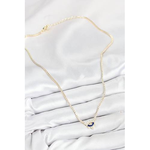 Pirin� Zirkon Ta�l� Su Yolu G�z Model Gold Renk Kad�n Kolye