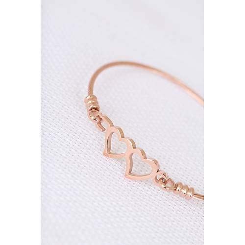 Rose �elik �ift Kalp Fig�rl� Erkek Kelep�e Bileklik