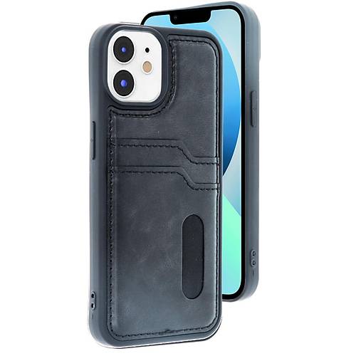 iPhone 11 K�l�f Sara Kartvizitli Deri K�l�f - Siyah