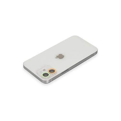 iPhone 11 Renkli Kamera Lens Koruma Cam - Turuncu-Ye�il