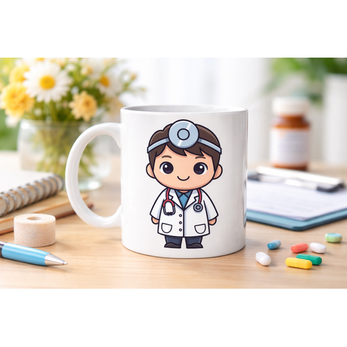 Sevimli Doktor Tasar�ml� Porselen Kupa MODEL 167 � Doktor Hediyesi Kahve Kupas� � Sa�l�k �al��an� ve T�p Temal� Hediye Kupa