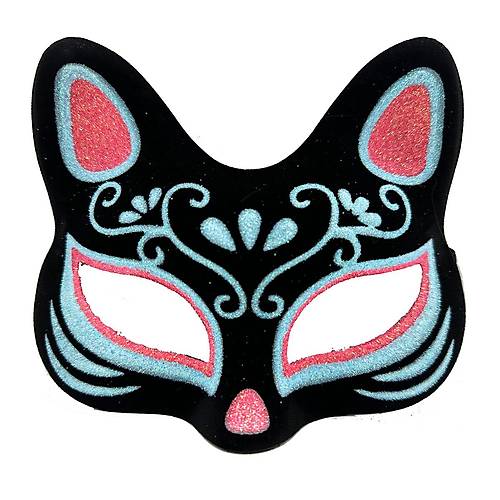 Siyah Renk S�et Kaplama �zeri Mavi K�rm�z� Simli Kedi Maskesi 17x14 cm