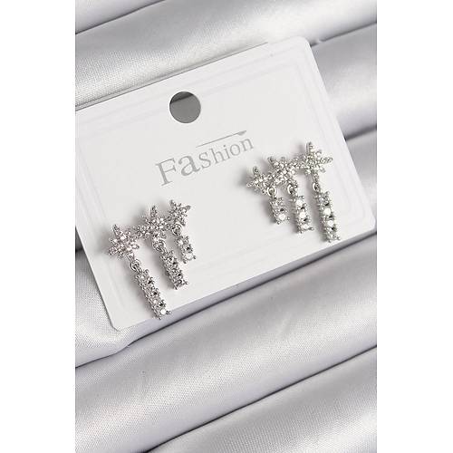 Pirin� G�m�� Renk Zirkon Ta�l� 3'L� Sallant� Y�ld�z Model Kad�n K�pe