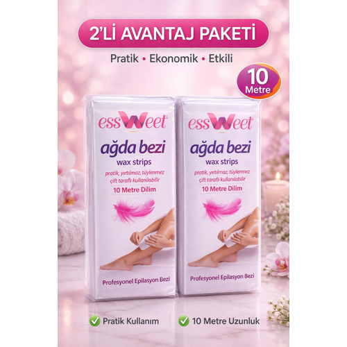 Essweet A�da Bezi 10 Metre Dilim Profesyonel Epilasyon Bezi �ift Tarafl� Kullan�m Y�rt�lmaz Dayan�kl� A�da Band� 2�li Paket