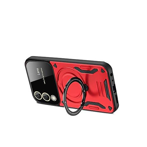 Galaxy S25 Edge K�l�f Joy Lens Standl� Kapak - K�rm�z�