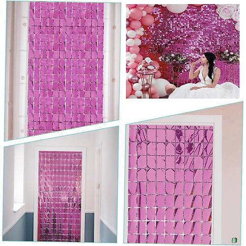 Ekstra Metalize Rose Gold Renk Disko Dikd�rtgen Kesim Kap� Perdesi Dekorasyon 1x2 Metre