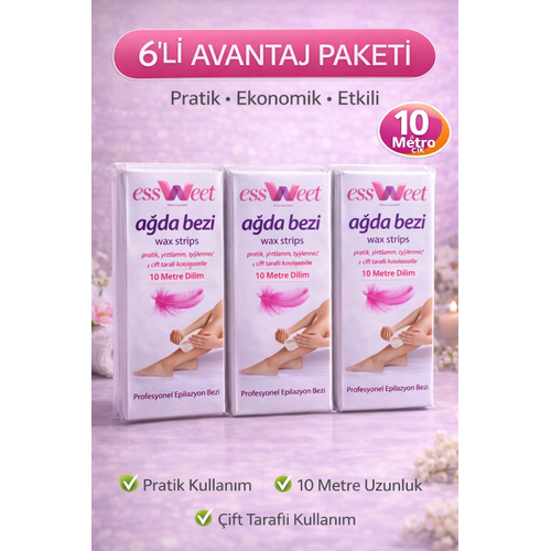 Essweet A�da Bezi 10 Metre Dilim Profesyonel Epilasyon Bezi �ift Tarafl� Kullan�m Y�rt�lmaz Dayan�kl� A�da Band� 6 Paket
