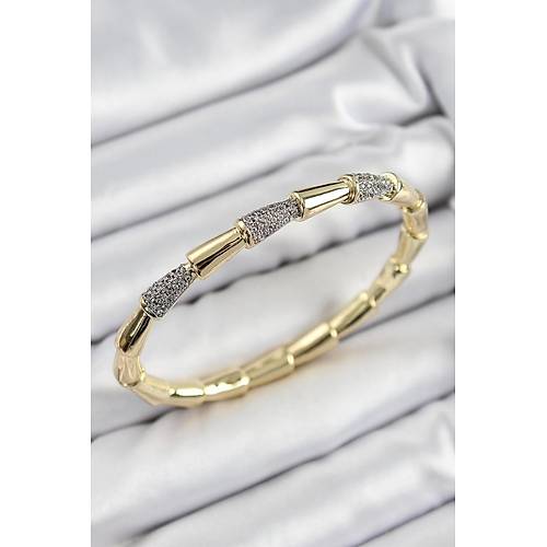 Pirin� Zirkon Ta�l� Kemik Model Gold Renk Vip Kad�n Bileklik