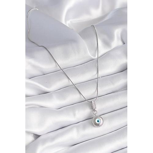 316L �elik G�m�� Renk Zirkon Ta�l� Nazar Boncuk Model Kad�n Kolye