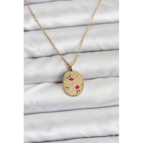 316L �elik Zincir Gold Renk Fil Fig�rl� Kad�n Kolye