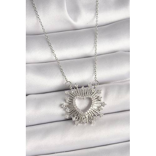 316L �elik G�m�� Renk Zirkon Ta�l� Kalp Model Kad�n Kolye