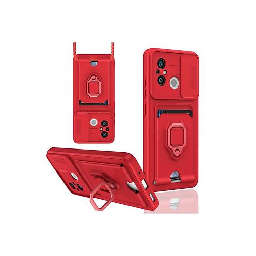 Redmi 12C K�l�f Zuma Kartvizitli Y�z�kl� Silikon - K�rm�z�