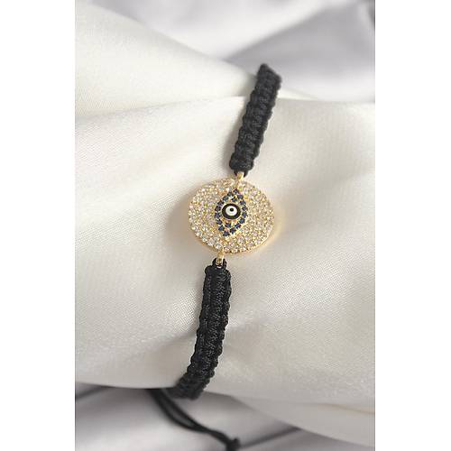 Pirin� Gold Renk Zirkon Ta�l� G�z ��lemeli Fig�r Asans�rl� Makrome Model Kad�n Bileklik