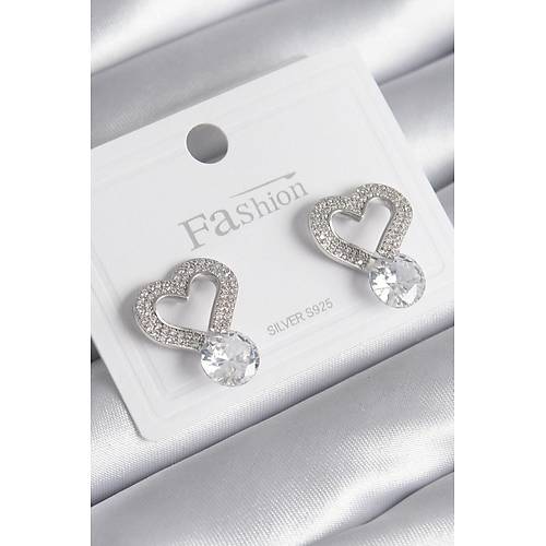 Pirin� G�m�� Renk Zirkon Ta�l� Kalp Model Damla Zirkon Ta� Detay Kad�n K�pe