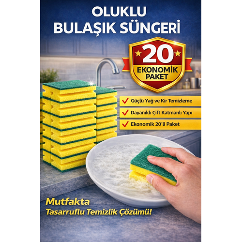 Oluklu Bula��k S�ngeri 5'li 4 Paket G��l� Ya� ve Kir Temizleyici �ift Katmanl� Dayan�kl� Mutfak Temizlik S�ngeri Ekonomik Paket