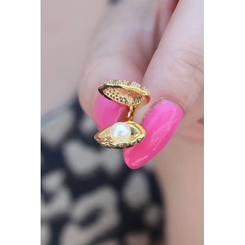 316L �elik Gold Renk A��l�r Midye Model Kad�n Kolye