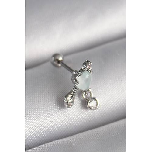 316L �elik G�m�� Renk Beyaz Minelik Kalp Sallant� Zirkon Ta� Detay Tragus Piercing