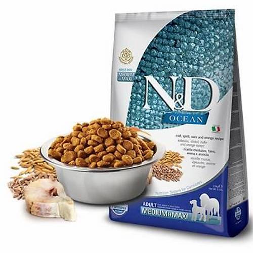 N&D Ocean Bal�kl� Portakall� Orta ve B�y�k Irk D���k Tah�ll� Yeti�kin K�pek Mamas� 12 Kg