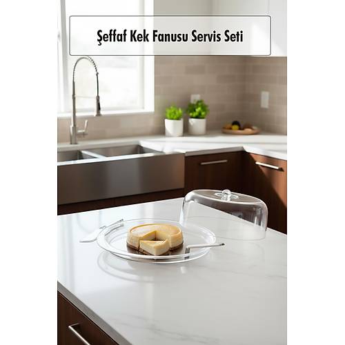 �effaf Akrilik Kek Fanusu ve Servis Seti � 33 x 39 x 14 cm (4 Par�a)