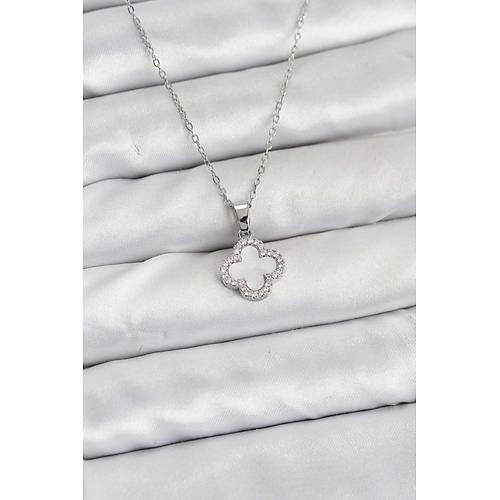 316L �elik Zincir G�m�� Renk Sedefli Yonca Kad�n Kolye