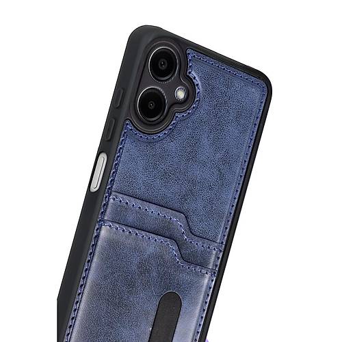 Galaxy A07 4G Sara Kartvizitli Deri K�l�f - Lacivert