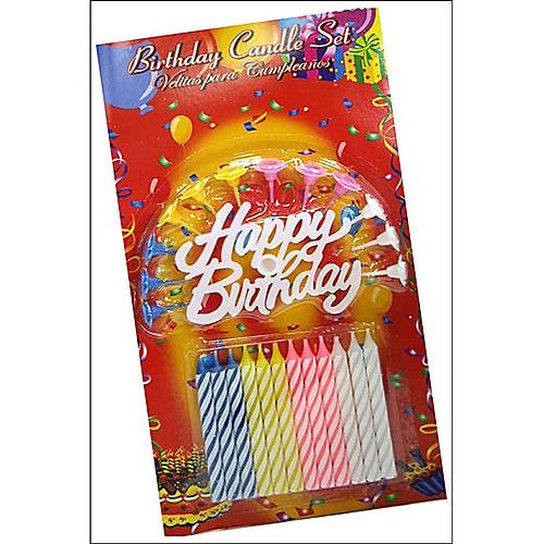 Rengarenk Mumlu Beyaz Happy Birthday Yaz�l� Do�um G�n� Mumu 12 Adet