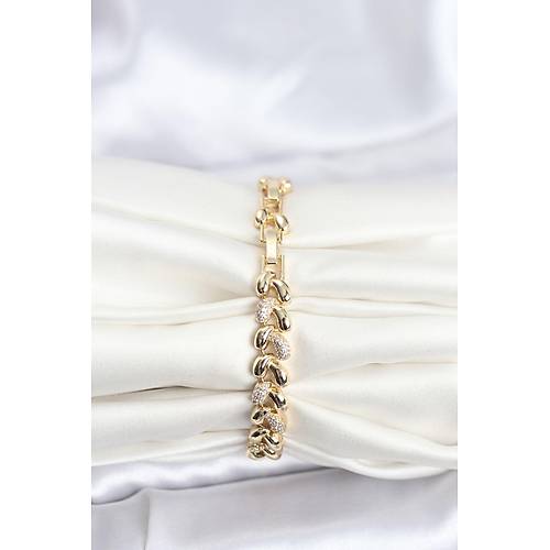 Pirin� Gold Renk VIP Seri Sarmal Damla Model Zirkon Ta�l� Kad�n Bileklik