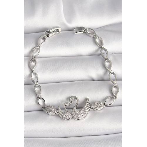 Pirin� G�m�� Renk Zirkon Ta�l� Ku�u Fig�r Damla Zincir Model Kad�n Bileklik