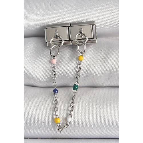 316L �elik G�m�� Renk 2'Li Sallant� Zincir Model Nomination Charm