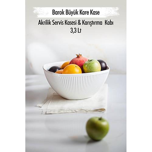 Akrilik Barok Beyaz B�y�k Kare Meyve & Salata Kasesi & Kar��t�rma Kab� / 3,3 Lt (CAM DE��LD�R)