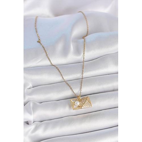 316L �elik Gold Renk Zincir Zirkon Ta�l� A��l�r �ncili Elmas Model Kad�n Kolye