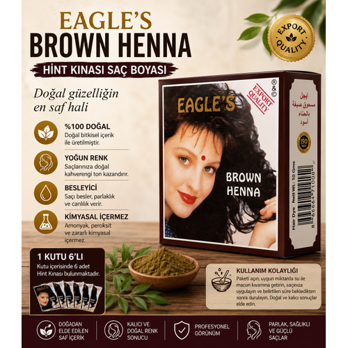 Brown Henna Hint K�nas� Sa� Boyas� Kahverengi 6�l� Kutu Do�al G�r�n�ml� Sa� Boyas�