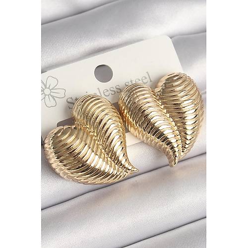 Pirin� Gold Renk ��lemeli Bomba Kalp Model Kad�n K�pe