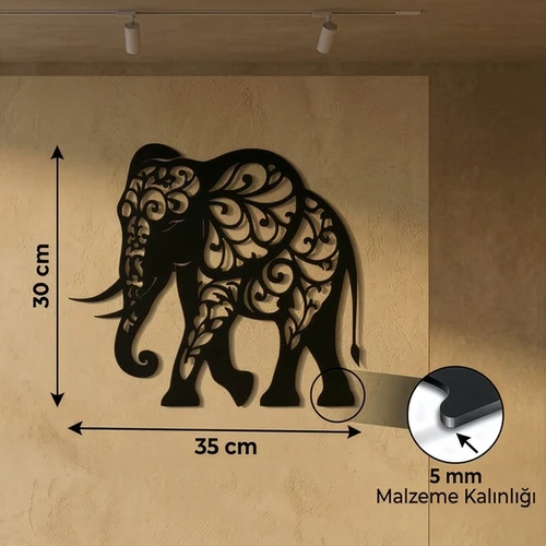 Dekoratif Fil Duvar Tablosu MDF Lazer Kesim Etnik Motifli Modern Duvar S�s�