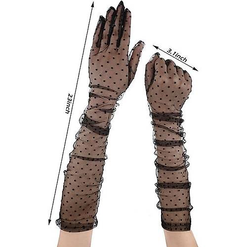 Uzun Boy Siyah Puantiyeli Siyah Renk Yeti�kin T�l Eldiven 55 cm