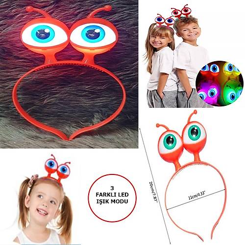 Led I��kl� & Pilli 3 Farkl� Modda Yanan Uzayl� G�z Parti Tac� K�rm�z� Renk 18x12 cm