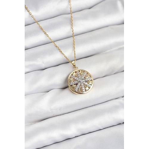 316L �elik Zincir Gold Renk Zirkon Ta�l� Kad�n Kolye