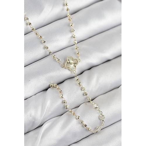 Pirin� Zirkon Ta�l� Yonca Model Gold Renk Kad�n Y Kolye