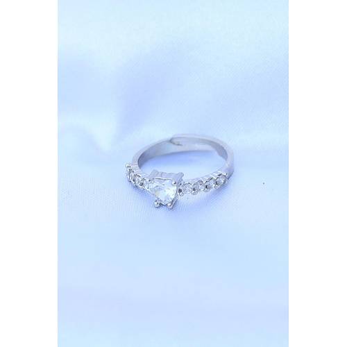 Pirin� G�m�� Renk Ayarlanabilir Zirkon Ta�l� Minimal Kalp Y�z�k