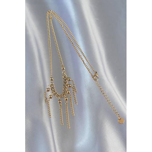 316L �elik Zincir Gold Renk Top�uk Detay Sallant�l� Zincir Kolye