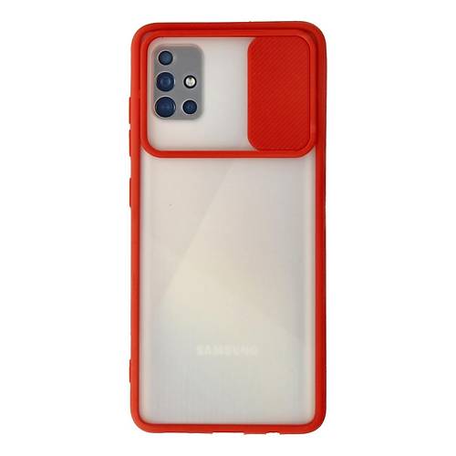 Galaxy A71 K�l�f Palm Buzlu Kamera S�rg�l� Silikon - K�rm�z�